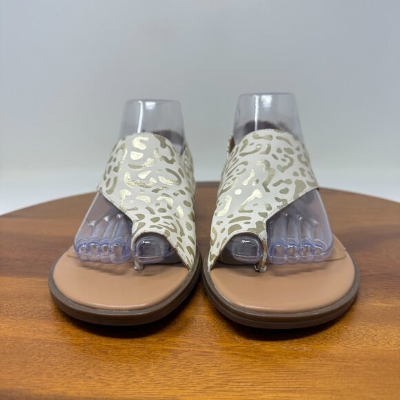 Vionic Ella Leather Thong Sandals White Leopard Size 8 - Picture 2 of 12